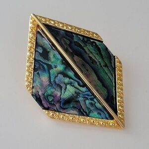 Brooch Gold Tone Abalone Geometric Brooch #0235